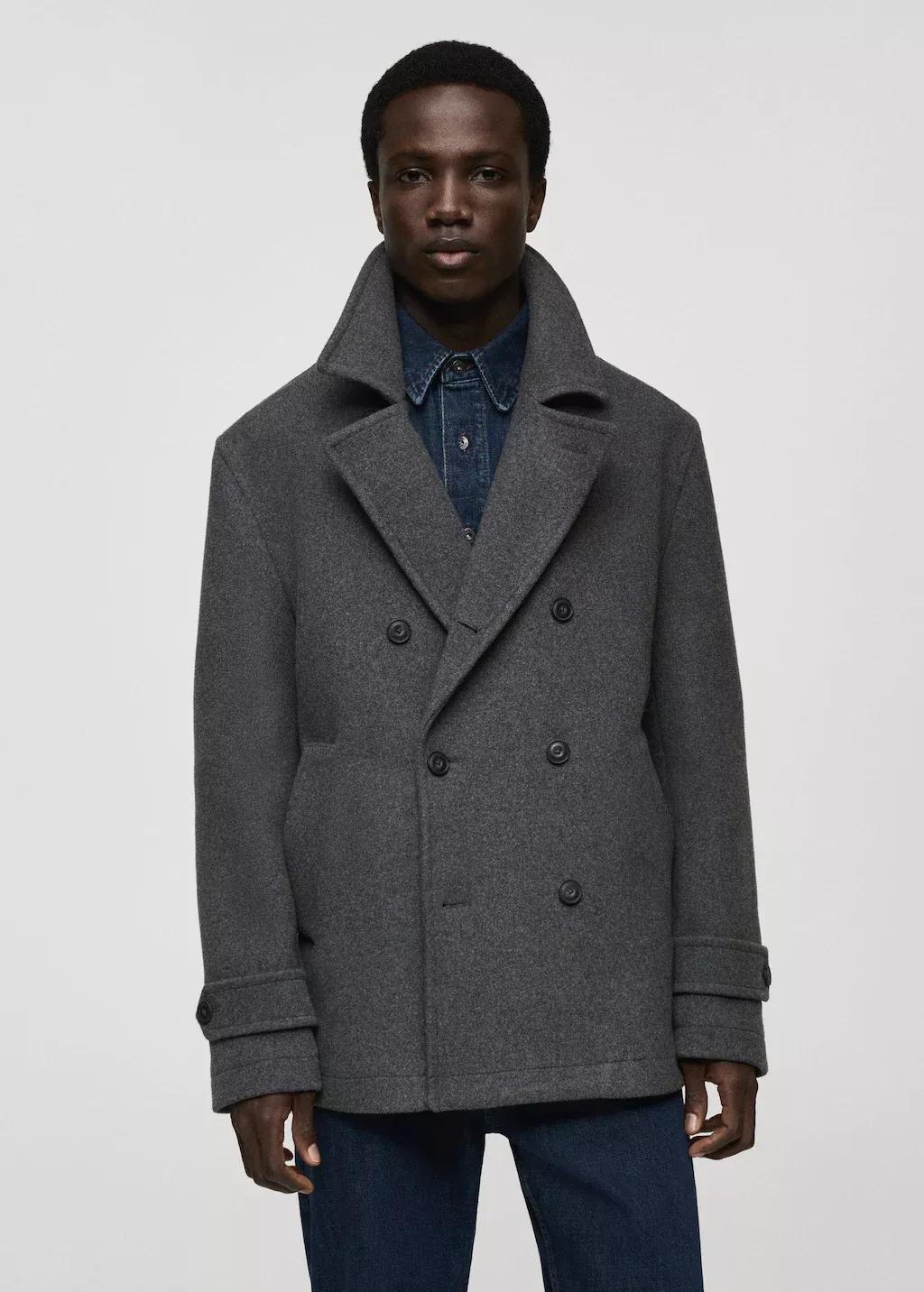 MEDIUM GREY Wool double-breasted coat, , large image number 0