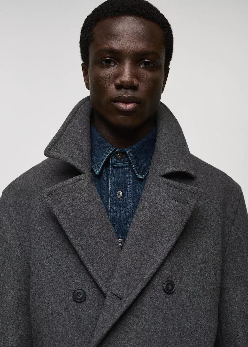 MEDIUM GREY Wool double-breasted coat, , large image number 1