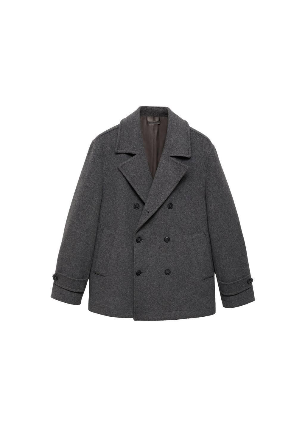 MEDIUM GREY Wool double-breasted coat, , large image number 2