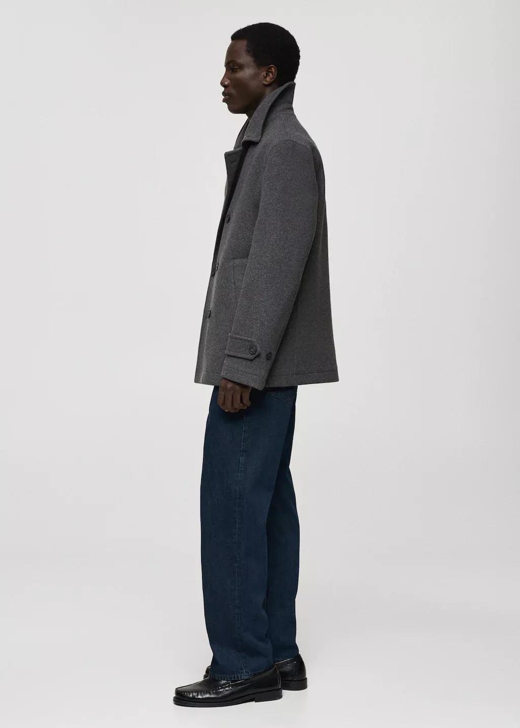 MEDIUM GREY Wool double-breasted coat, , large image number 3
