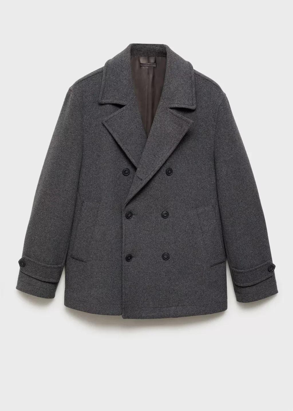MEDIUM GREY Wool double-breasted coat, , large image number 4