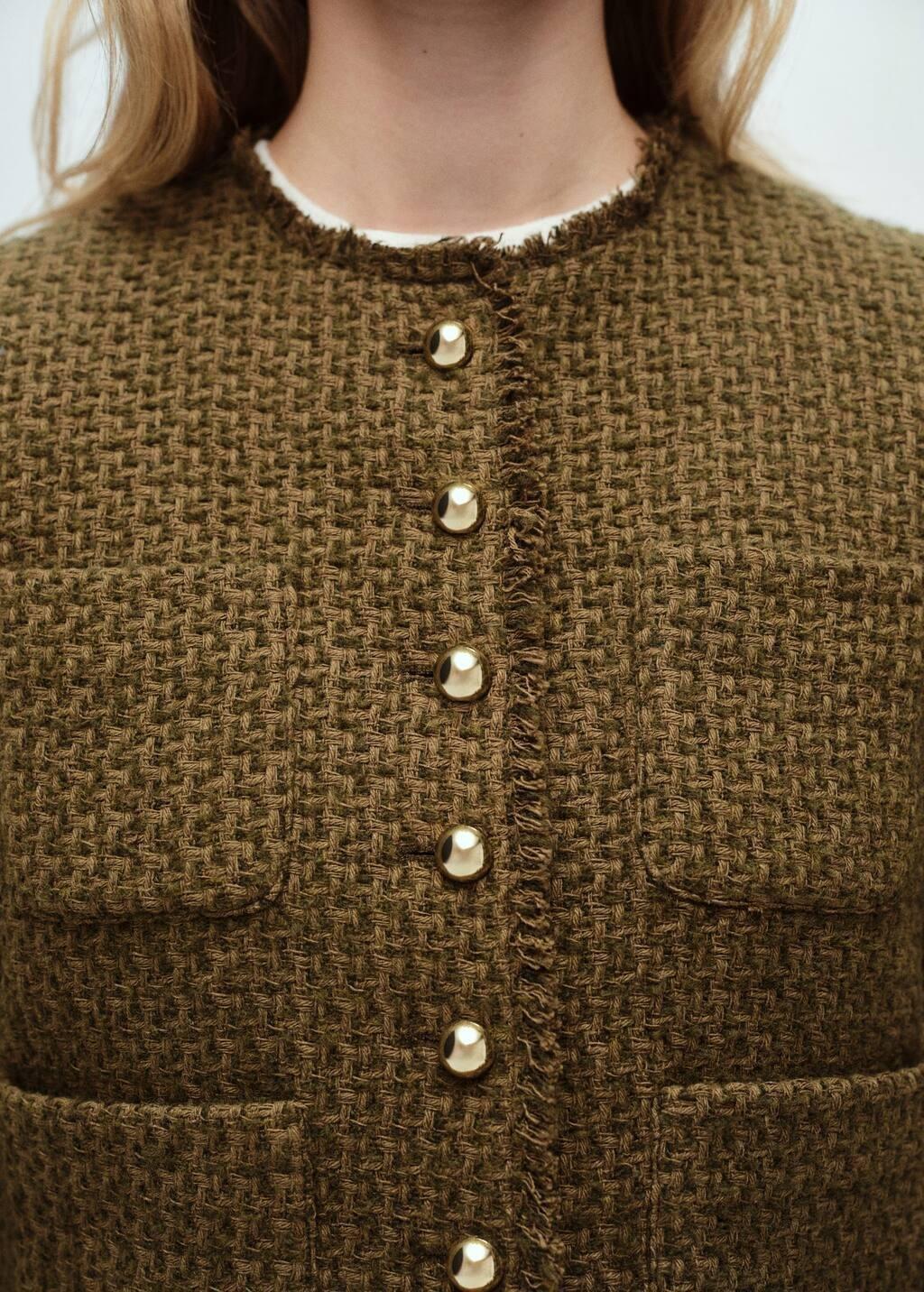 Khaki Tweed Jacket With Jewel Buttons, Beige - Khaki, medium