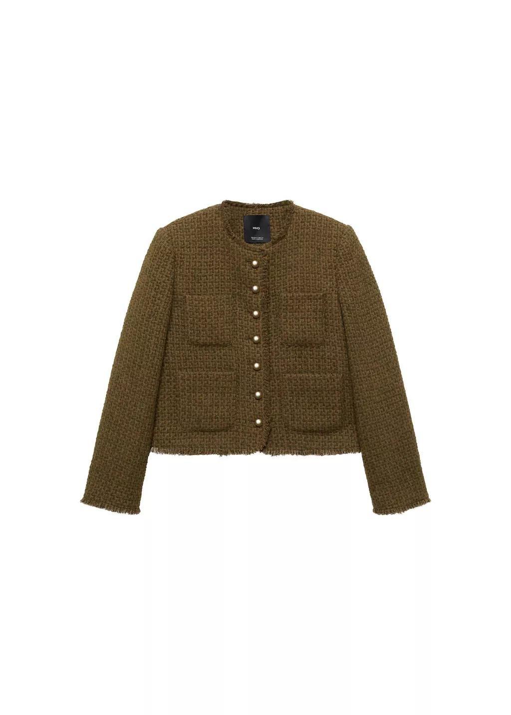 Beige - Khaki Tweed Jacket With Jewel Buttons, , large image number 3