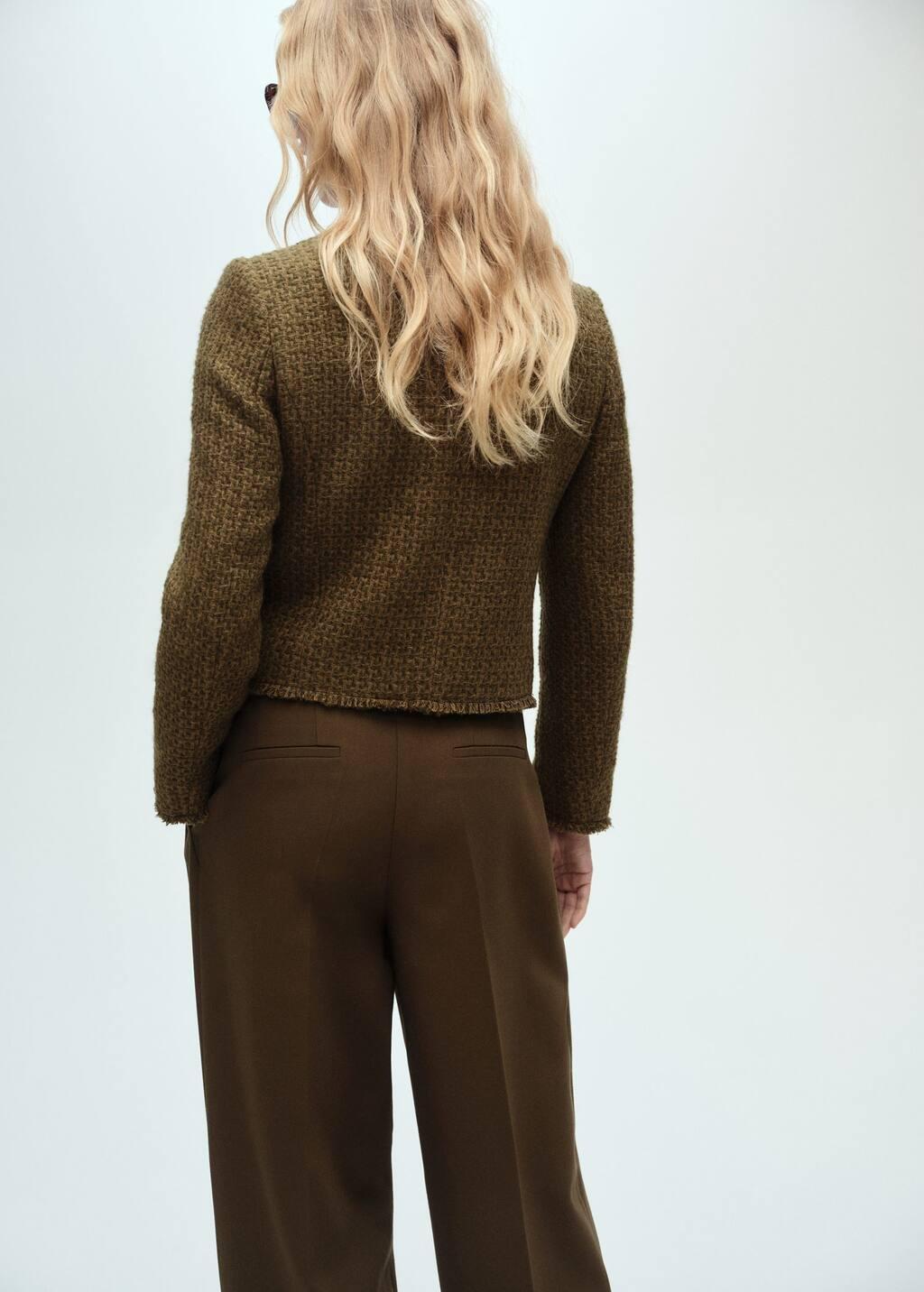 Beige - Khaki Tweed Jacket With Jewel Buttons, , large image number 4