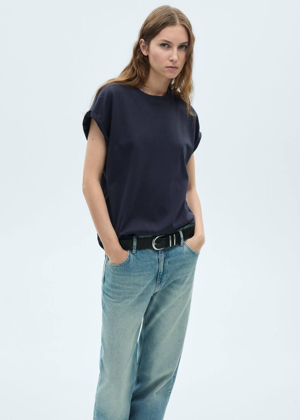 Navy Short-Sleeved Cotton T-Shirt, , large image number 0