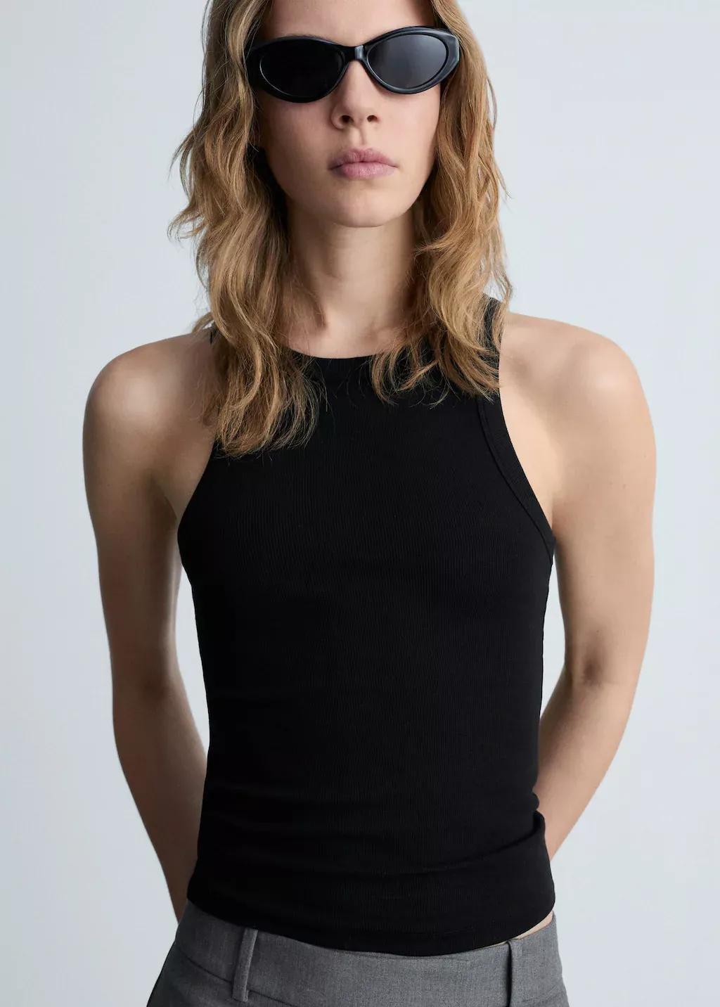 Black Ribbed Tank Top, , large image number 0