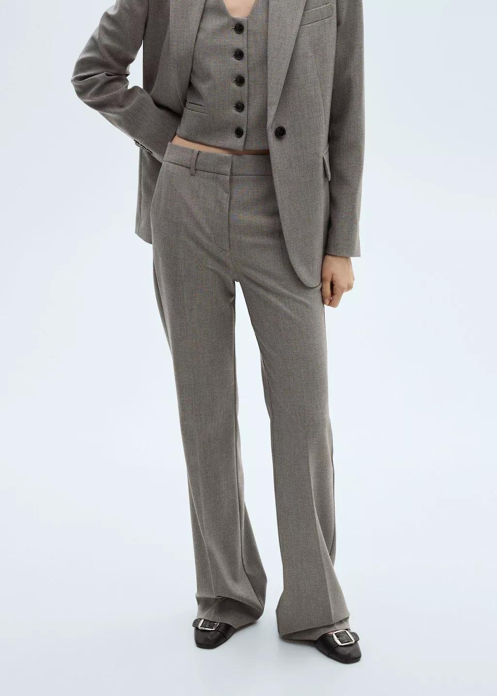 Grey Straight Suit Trousers, , large image number 0