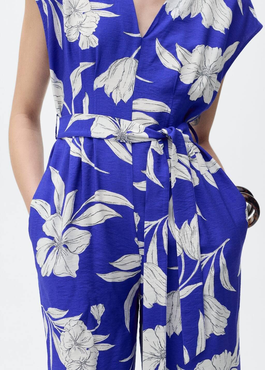 MEDIUM BLUE Long cropped jumpsuit with belt, , large image number 2