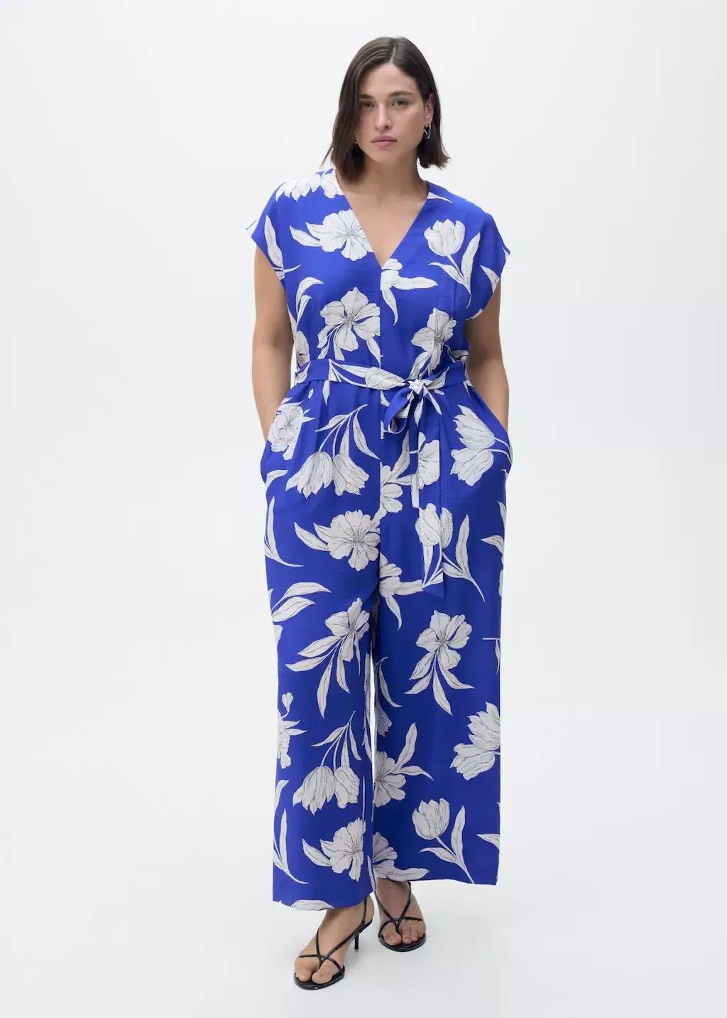 MEDIUM BLUE Long cropped jumpsuit with belt, , large image number 3