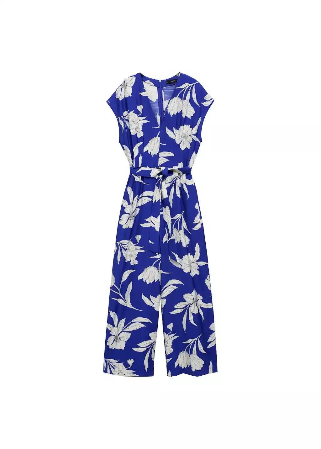 MEDIUM BLUE Long cropped jumpsuit with belt, , large image number 4
