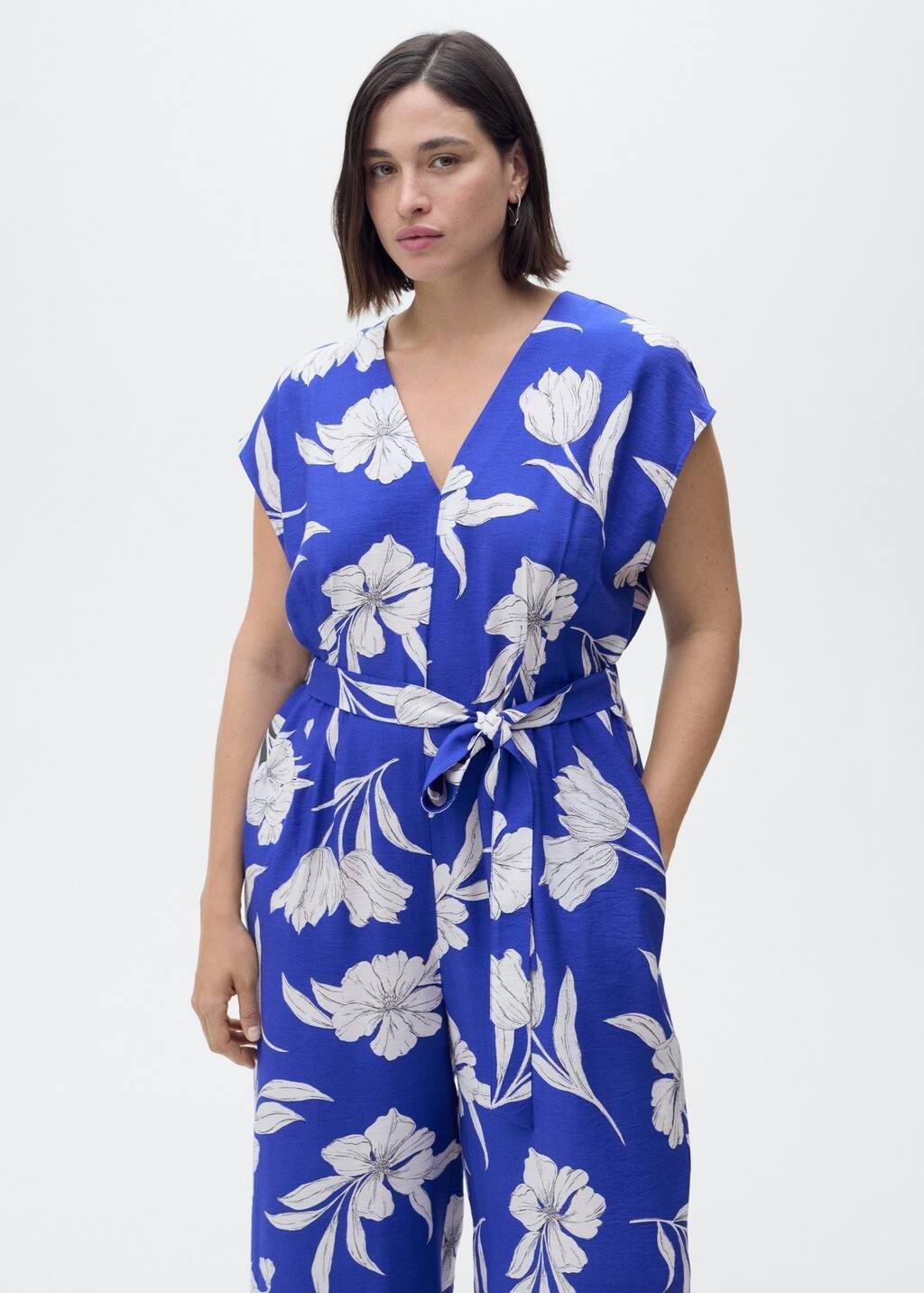 MEDIUM BLUE Long cropped jumpsuit with belt, , large image number 6