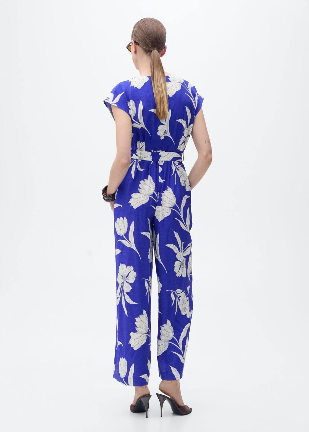 MEDIUM BLUE Long cropped jumpsuit with belt, , large image number 7