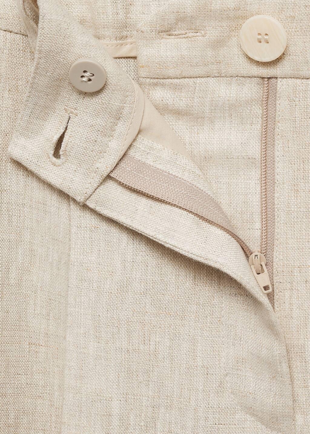 Beige Straight-Fit Linen Trousers With Pleat Detail, 0201_08, large image number 4