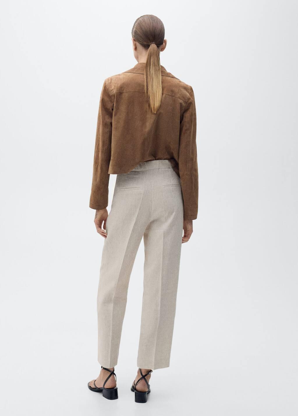Beige Straight-Fit Linen Trousers With Pleat Detail, 0201_08, large image number 5