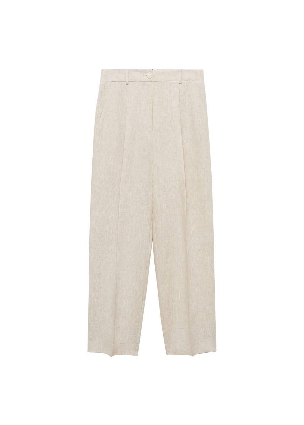 Beige Straight-Fit Linen Trousers With Pleat Detail, 0201_08, large image number 7