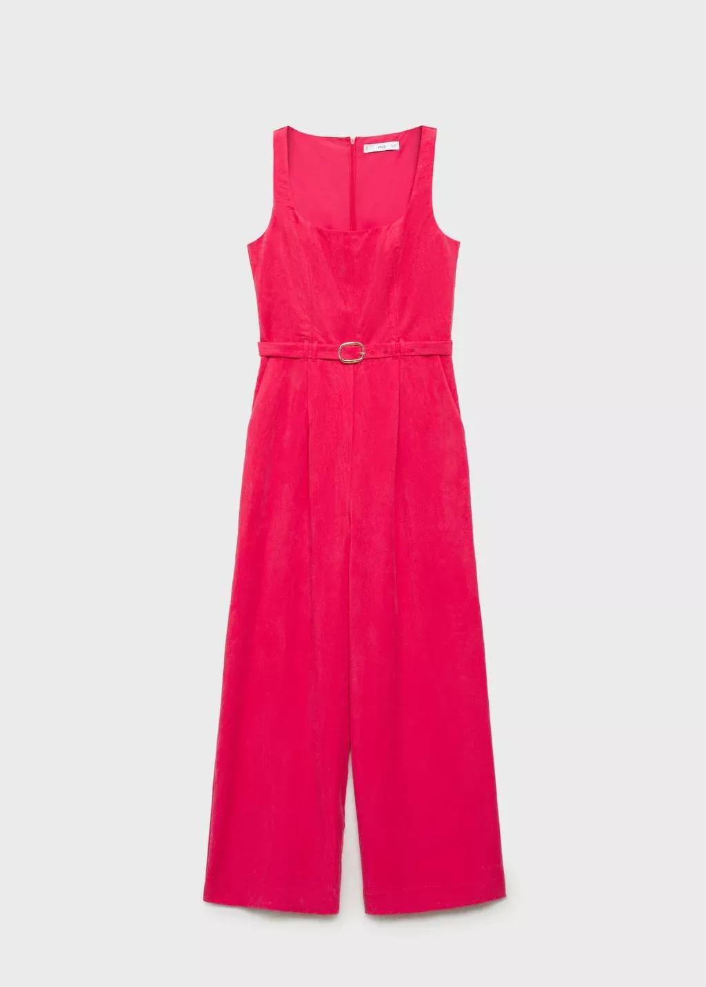 Red Long Lyocell Jumpsuit With Belt, , large image number 0