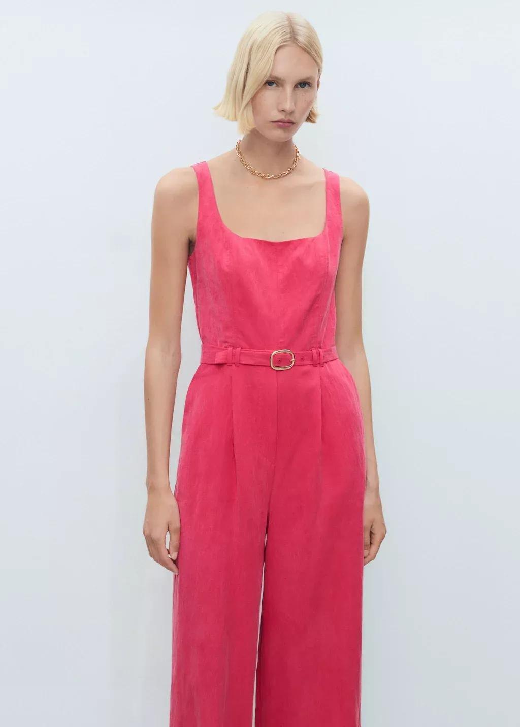 Red Long Lyocell Jumpsuit With Belt, , large image number 1