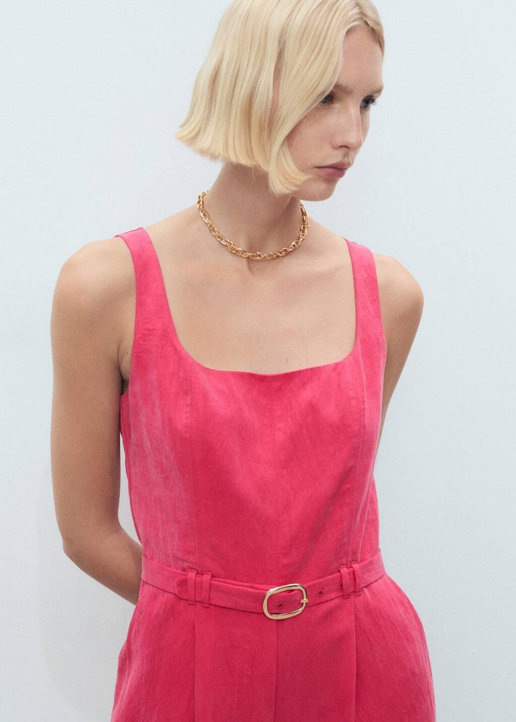 Red Long Lyocell Jumpsuit With Belt, , large image number 2