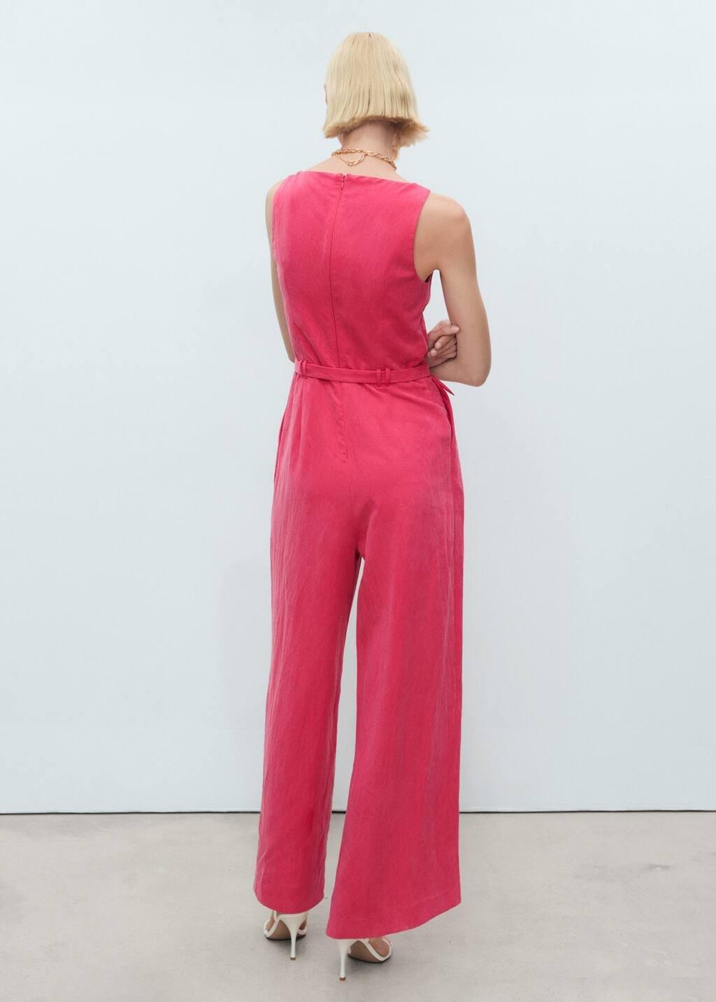 Red Long Lyocell Jumpsuit With Belt, , large image number 4