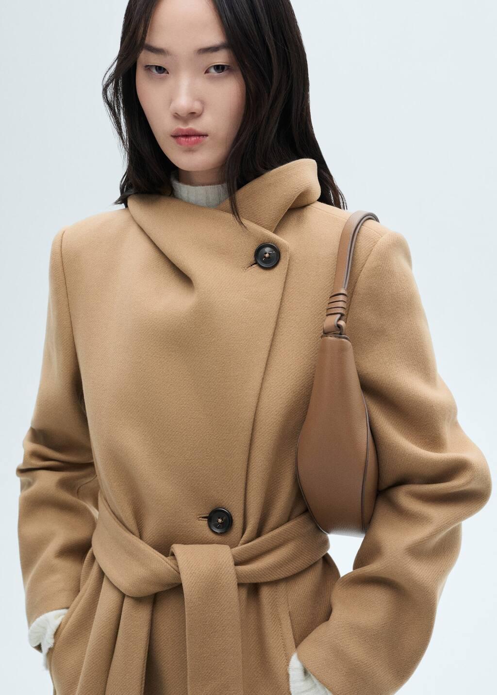 Brown Belted Manteco Wool Coat, , large image number 5