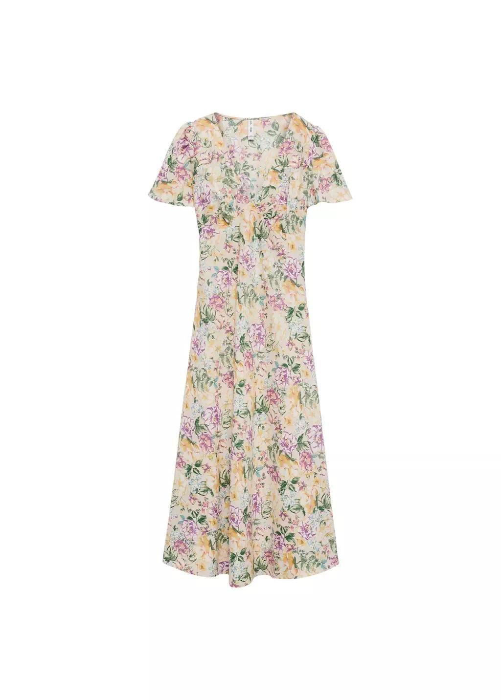 Beige Floral Linen-Blend Dress, , large image number 3