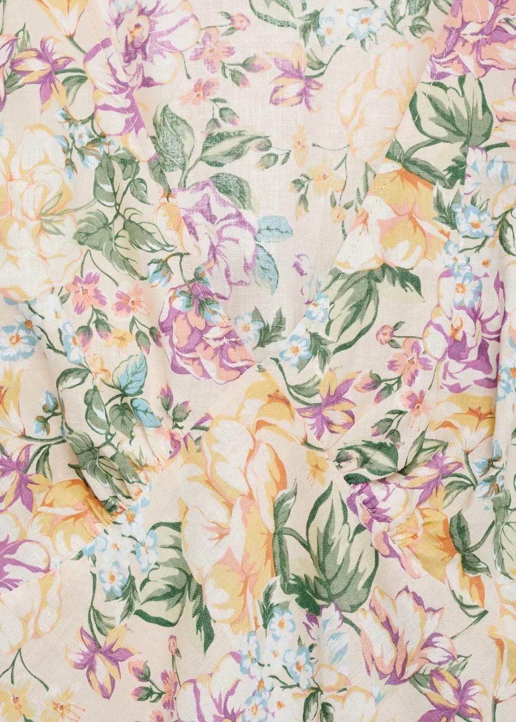 Beige Floral Linen-Blend Dress, , large image number 6