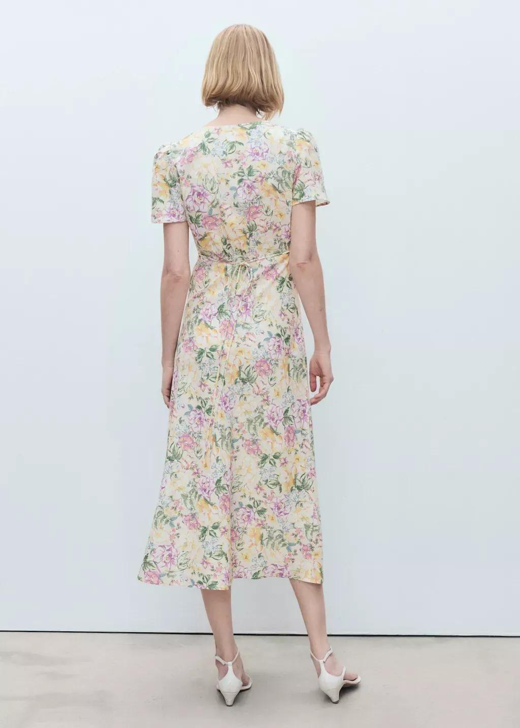 Beige Floral Linen-Blend Dress, , large image number 7