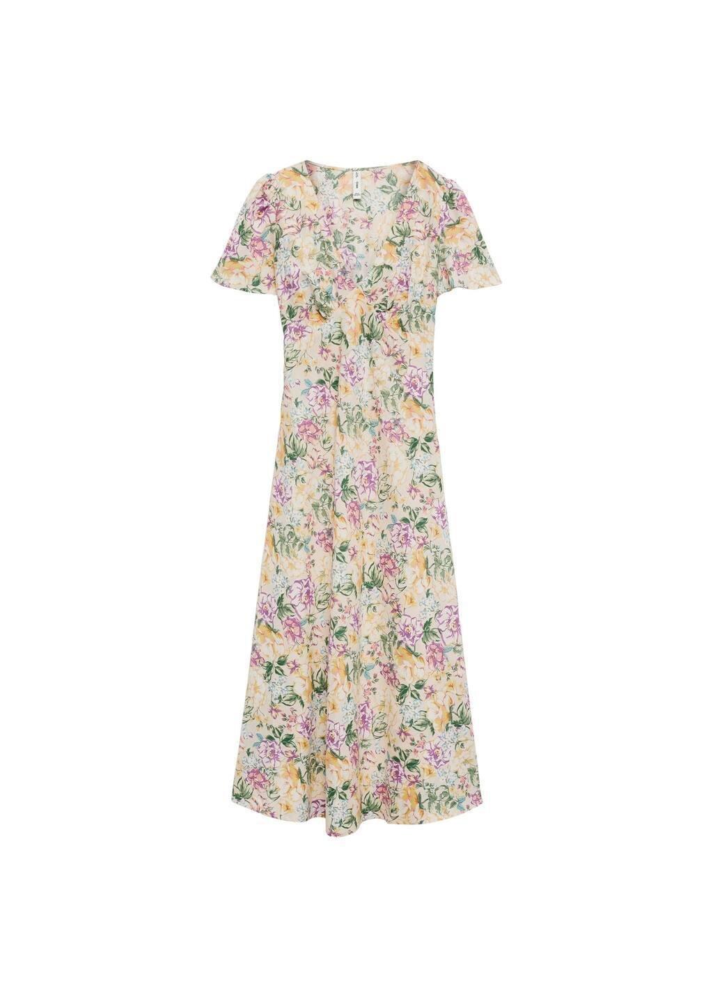 Beige Floral Linen-Blend Dress, , large image number 9