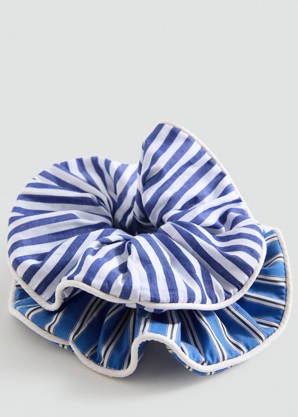 Blue Set Of 2 Printed Hair Ties, 0201_52, large image number 0