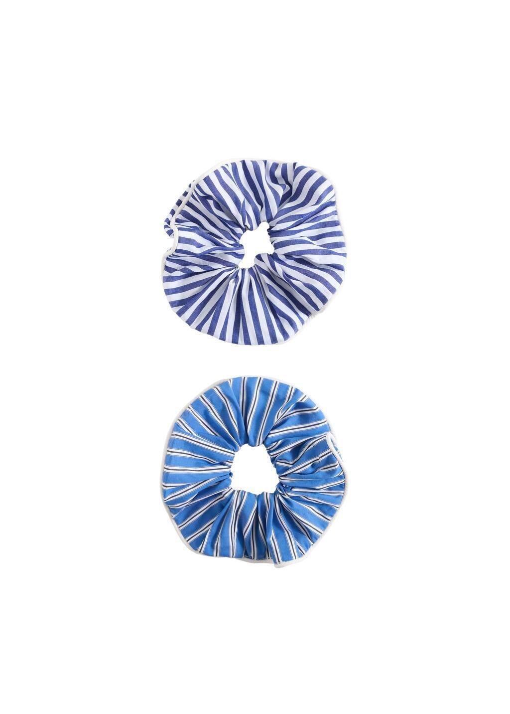 Blue Set Of 2 Printed Hair Ties, 0201_52, large image number 1