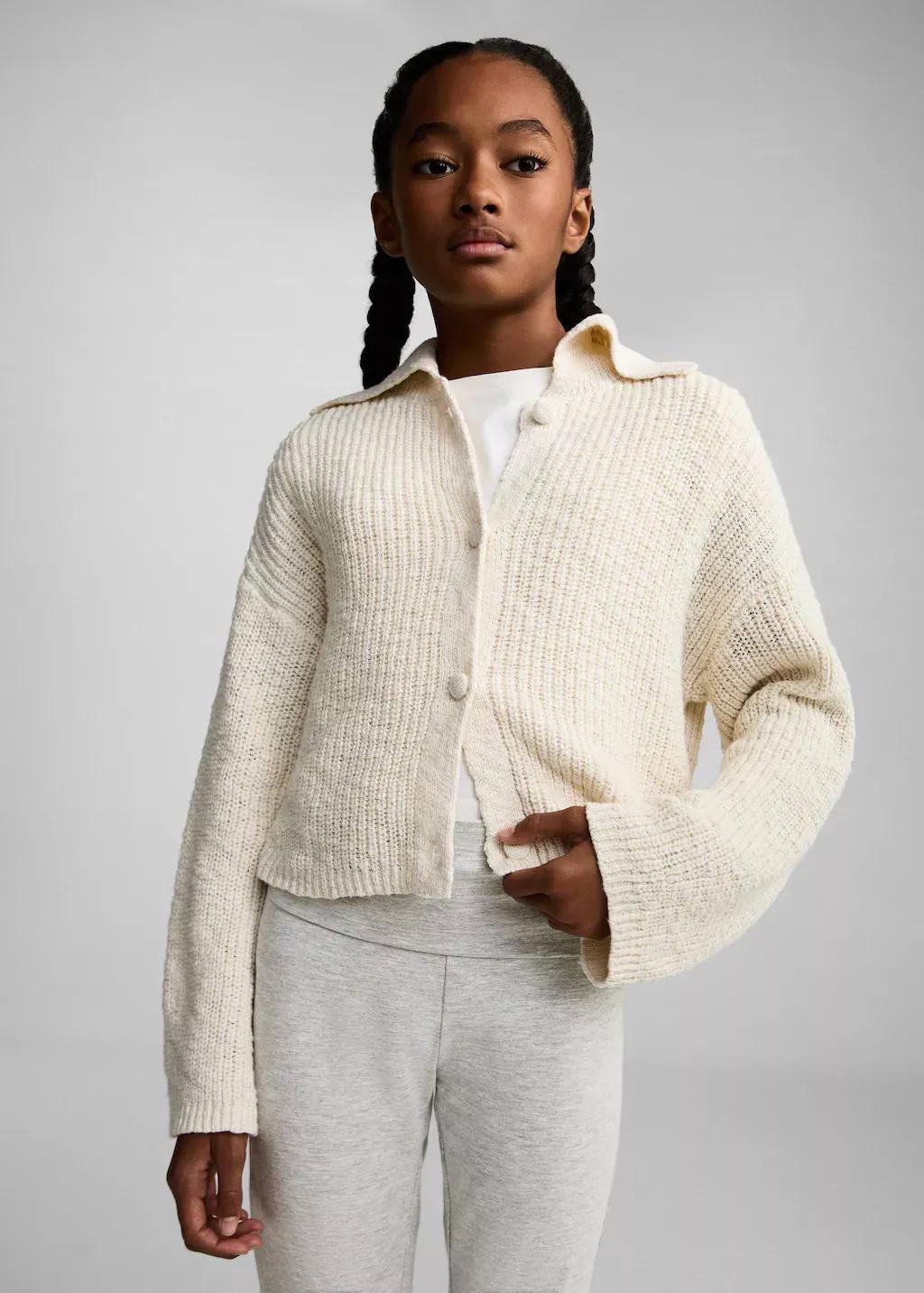 Cream Flared Leggings Cardigan, Kids Girls, , large image number 0