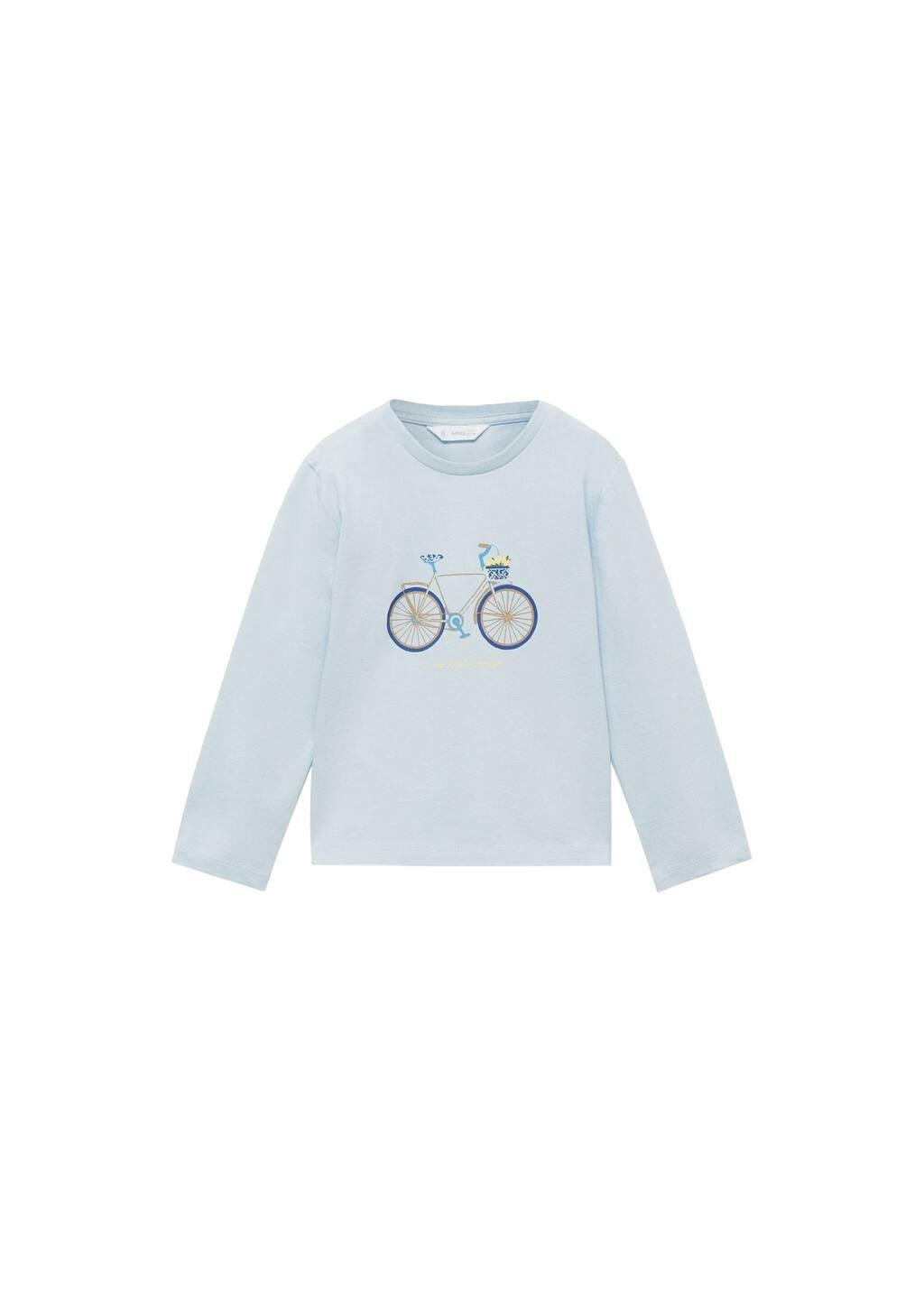 Blue Lt Pastel 100% Cotton T-Shirt With Printed Drawing, Baby Girl, , medium