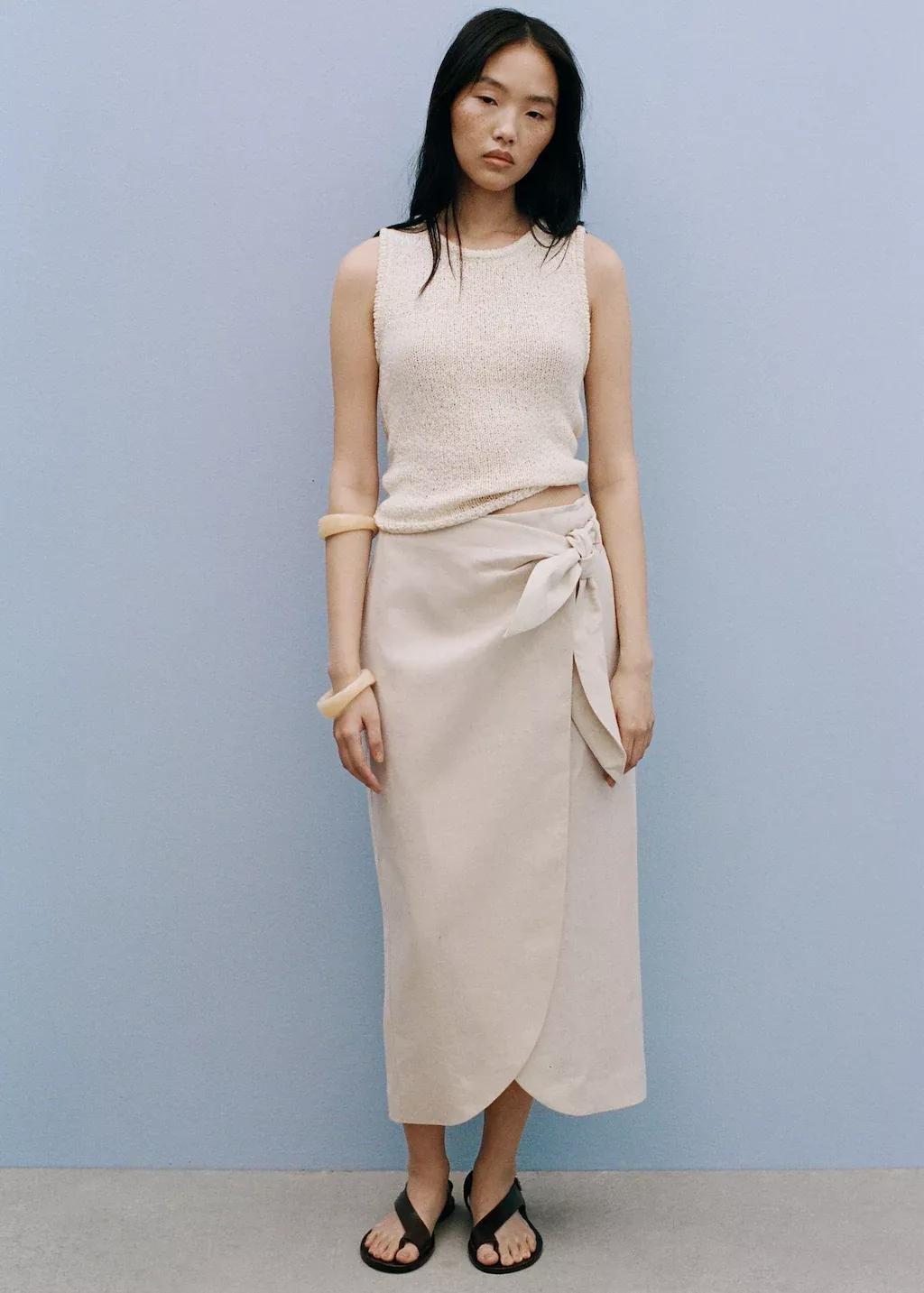 Grey Lt Pastel Linen Sarong Skirt, , large image number 5
