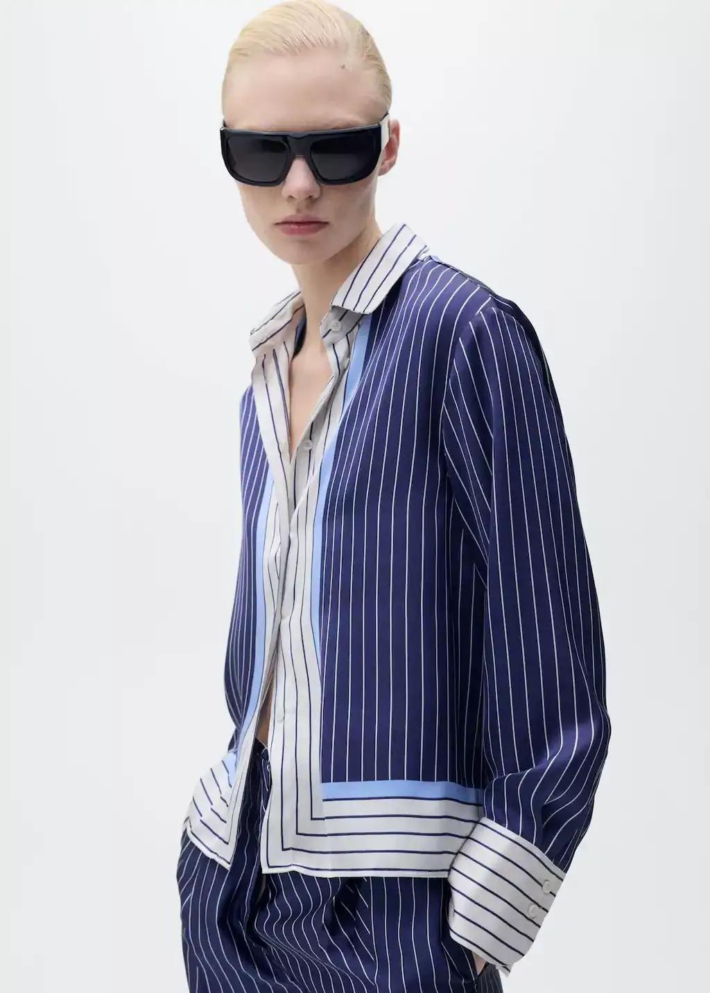 MEDIUM BLUE Satin shirt with combined stripes, , medium