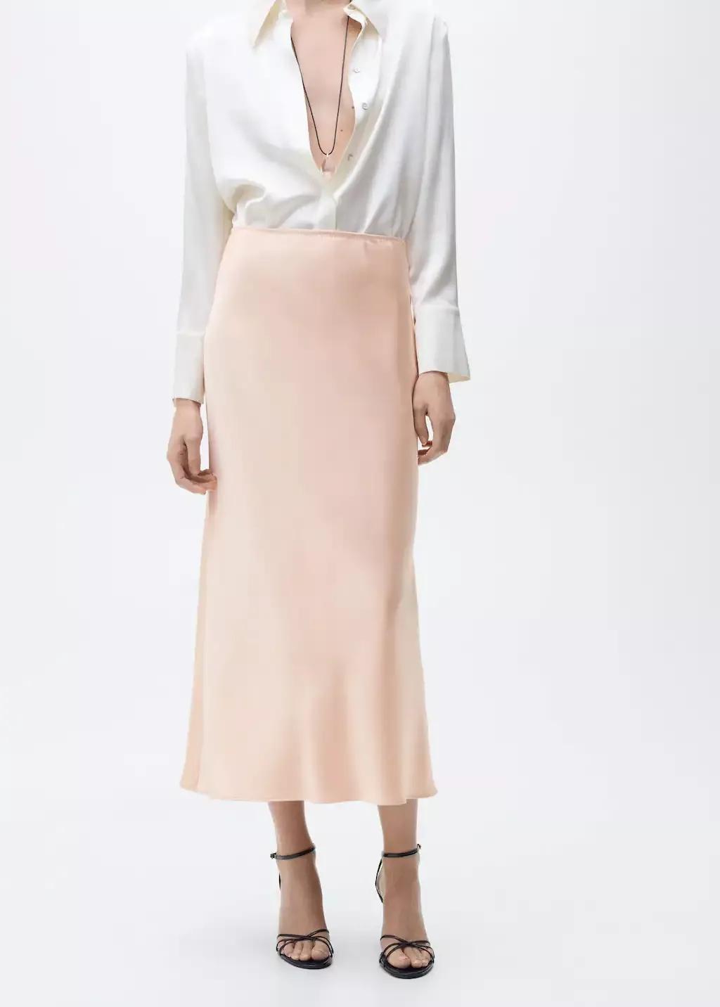 LT-PASTEL ORANGE Midi satin skirt, , large image number 0