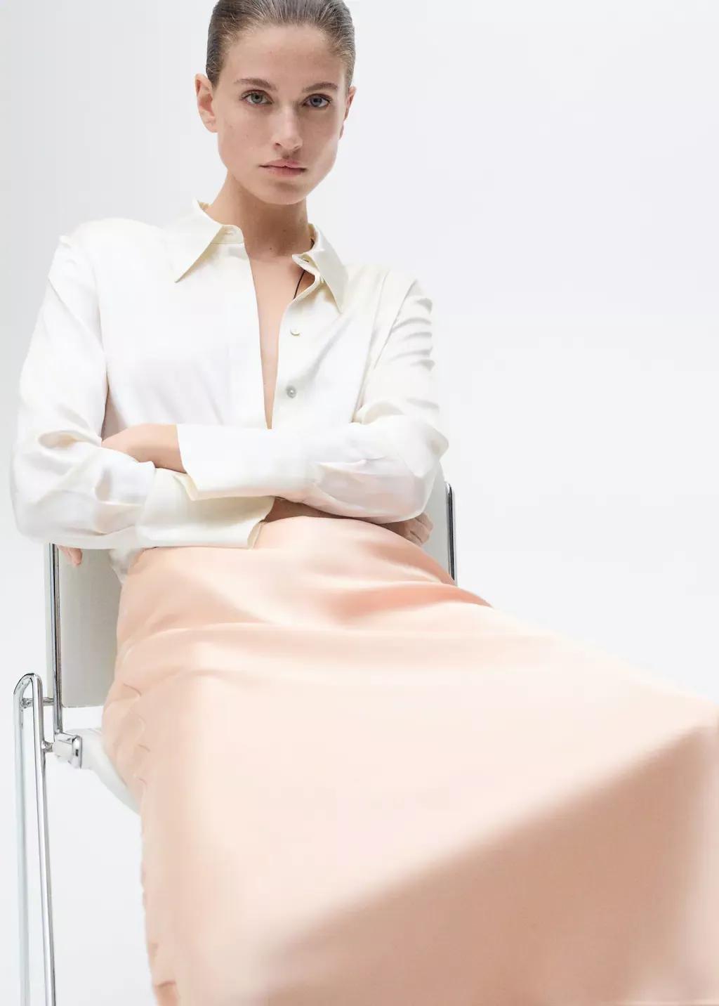 LT-PASTEL ORANGE Midi satin skirt, , large image number 2