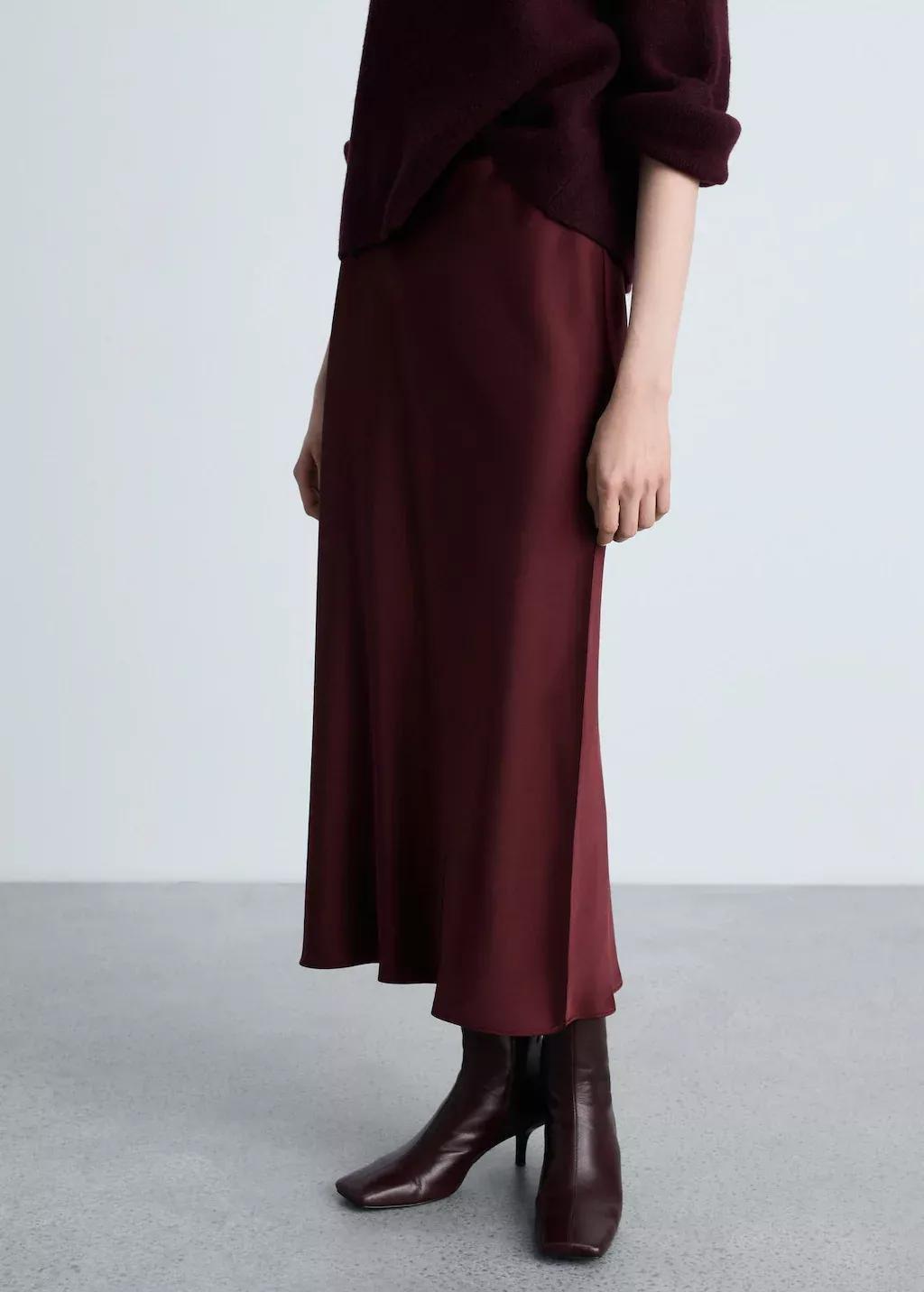 Red Midi Satin Skirt, , large image number 0