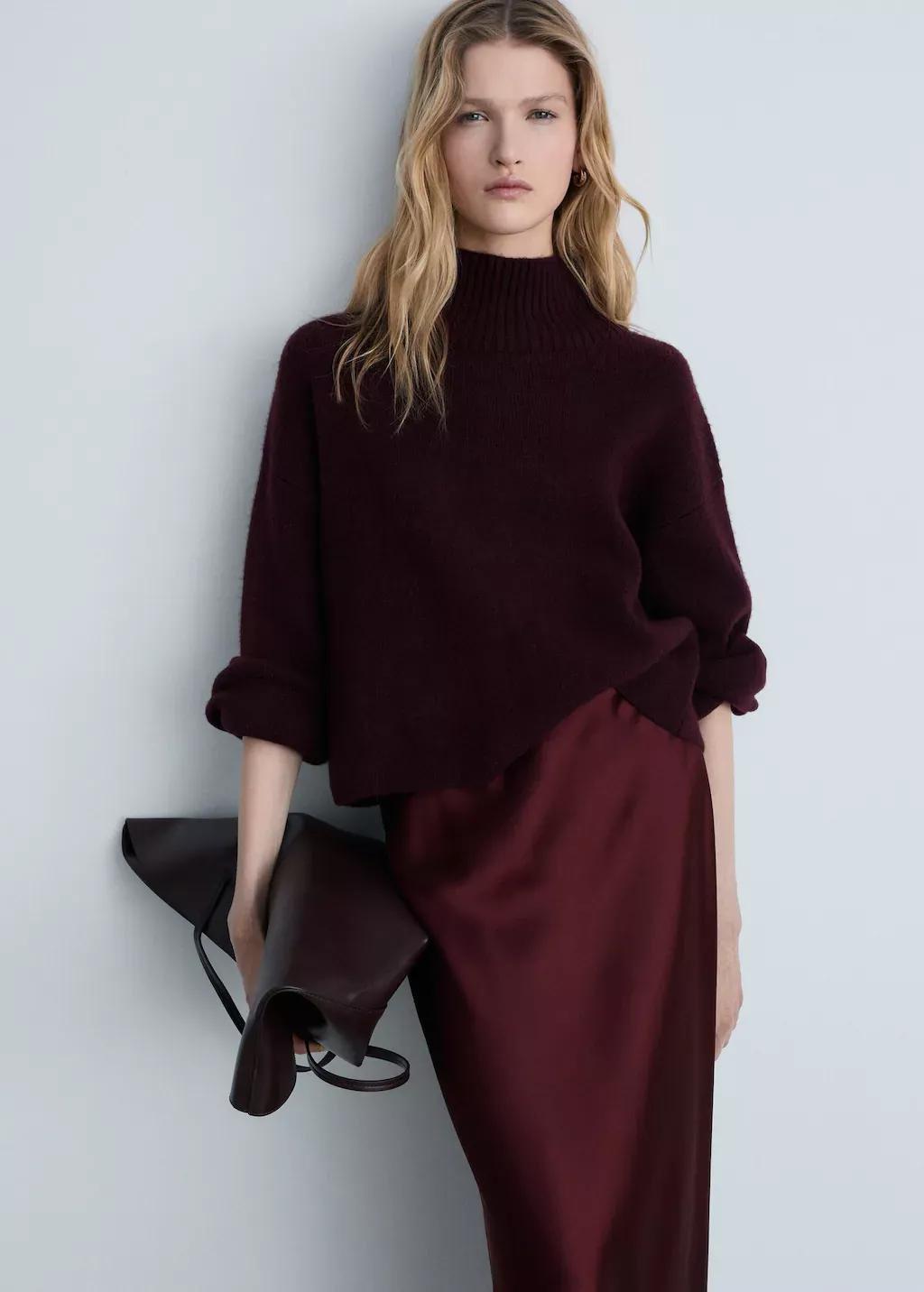 Red Midi Satin Skirt, , large image number 1