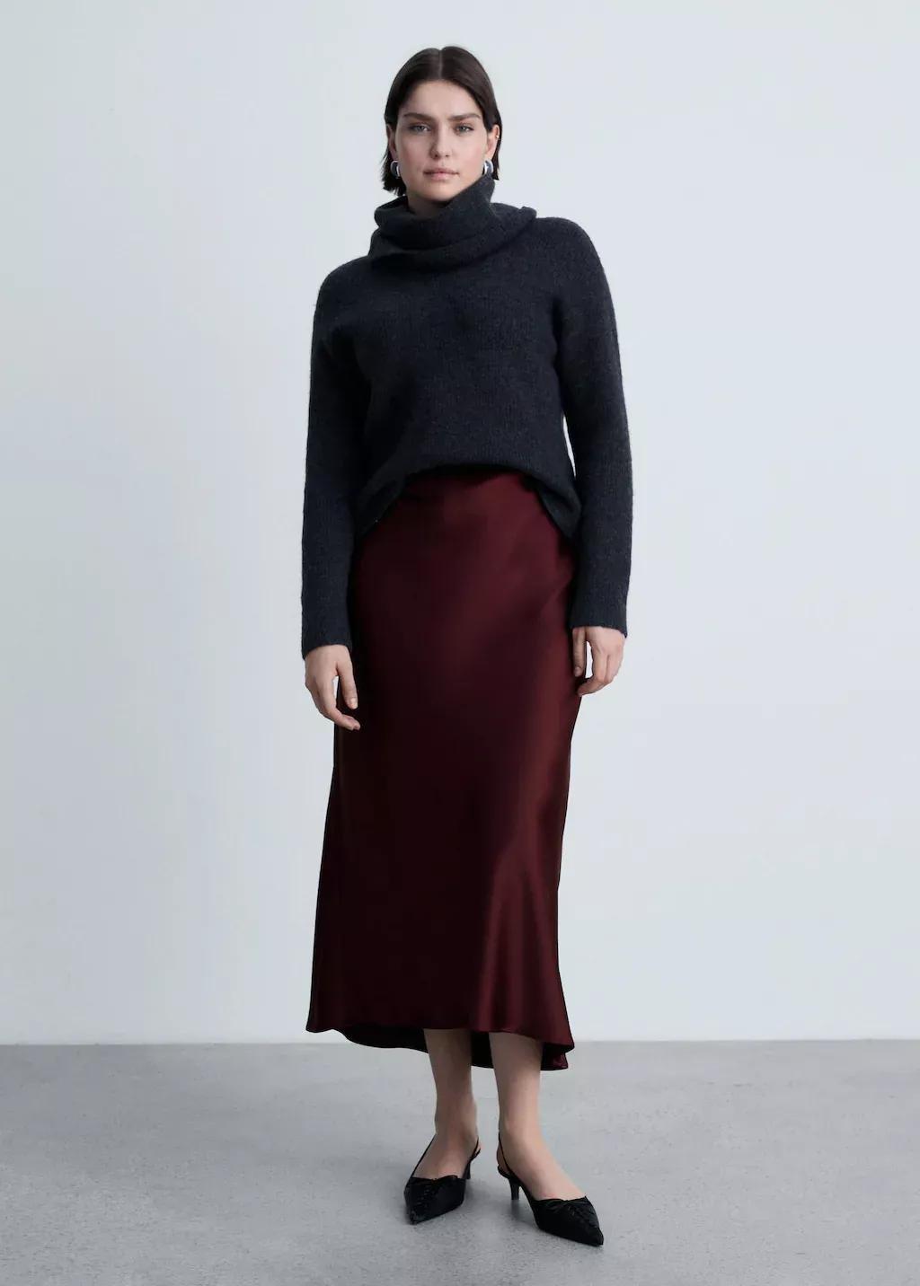 Red Midi Satin Skirt, , large image number 5
