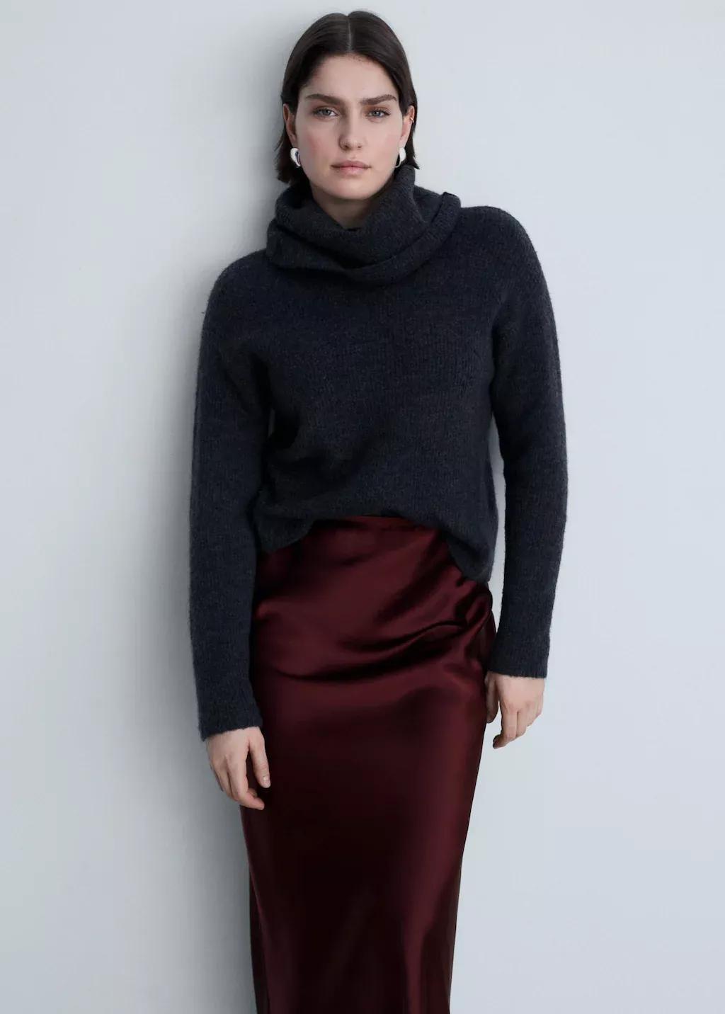 Red Midi Satin Skirt, , large image number 8