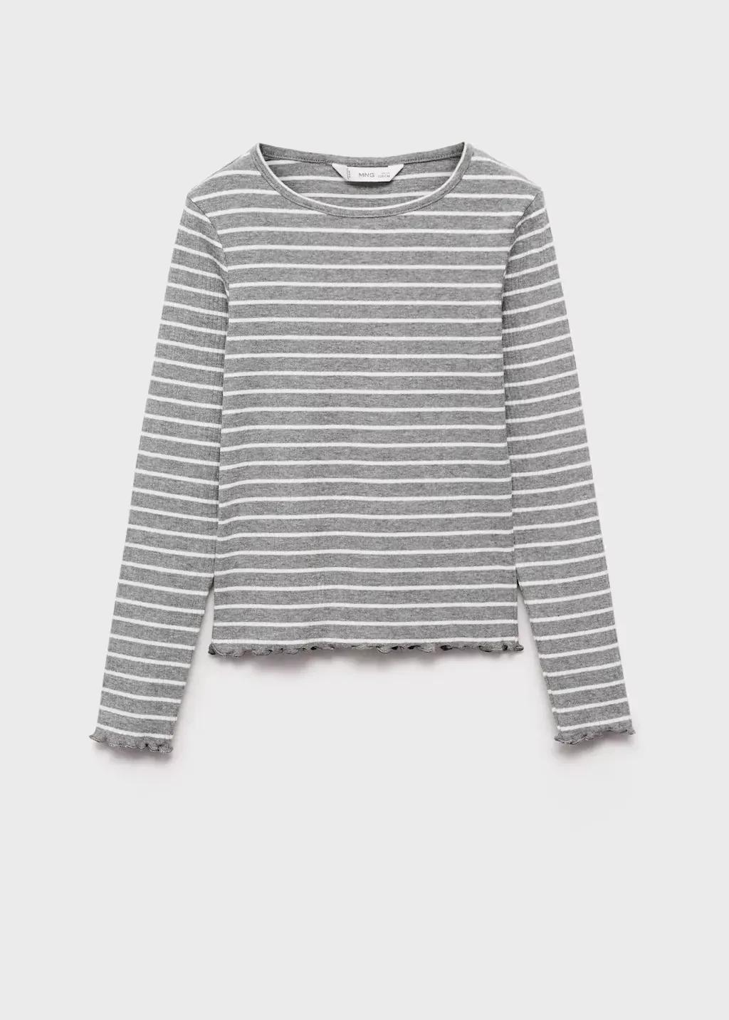 Grey Lt Pastel Striped Rib T-Shirt, Kids Girl, , medium