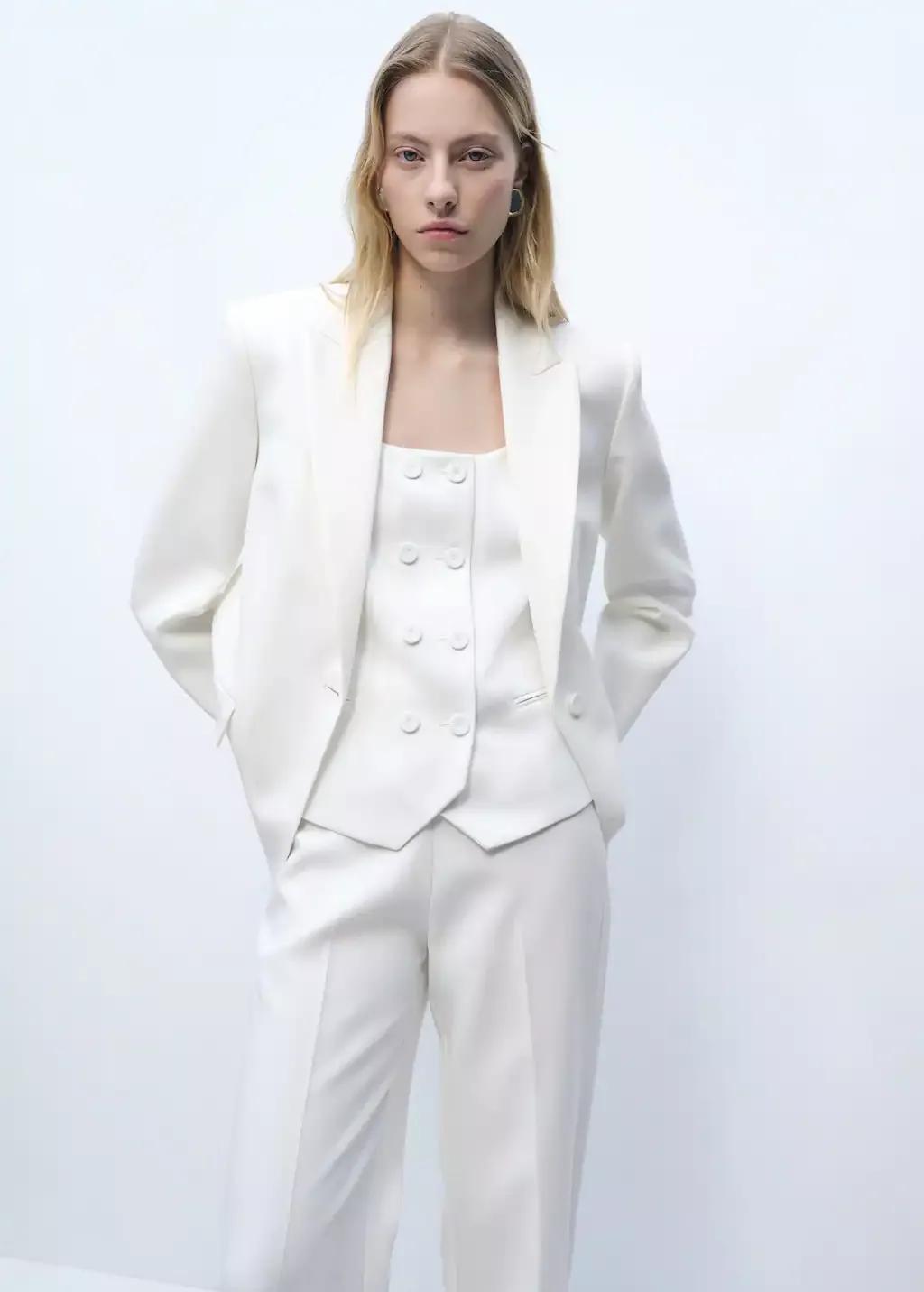 White Structured Suit Jacket, , medium