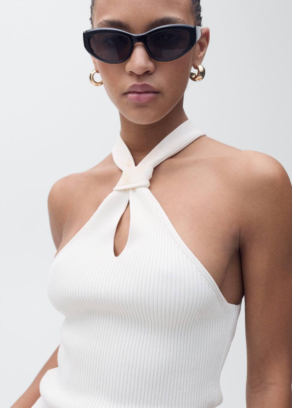 LIGHT BEIGE Halter-neck top with knot detail, , large image number 7
