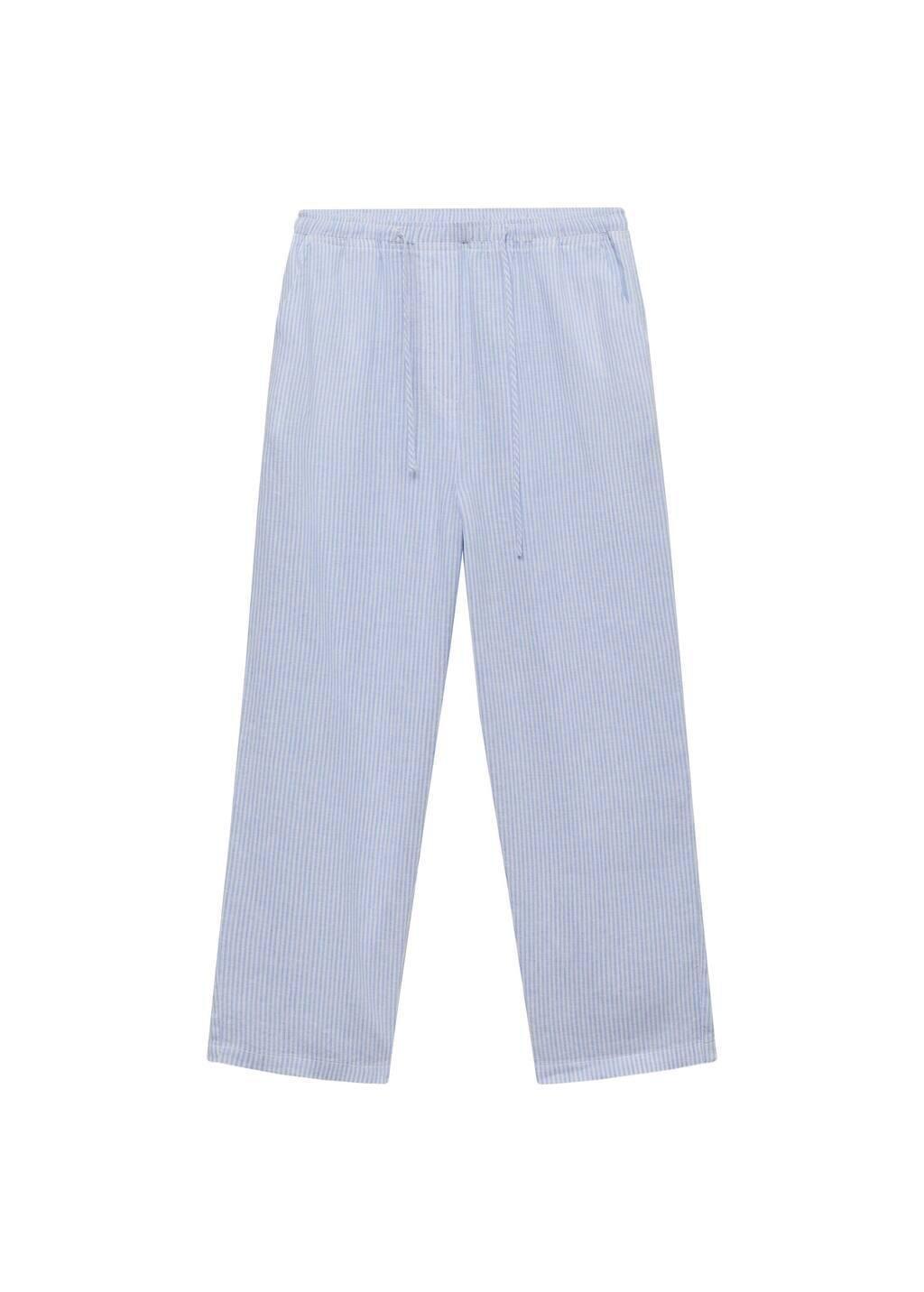 Blue Lt Pastel Straight Linen-Blend Trousers, , large image number 6