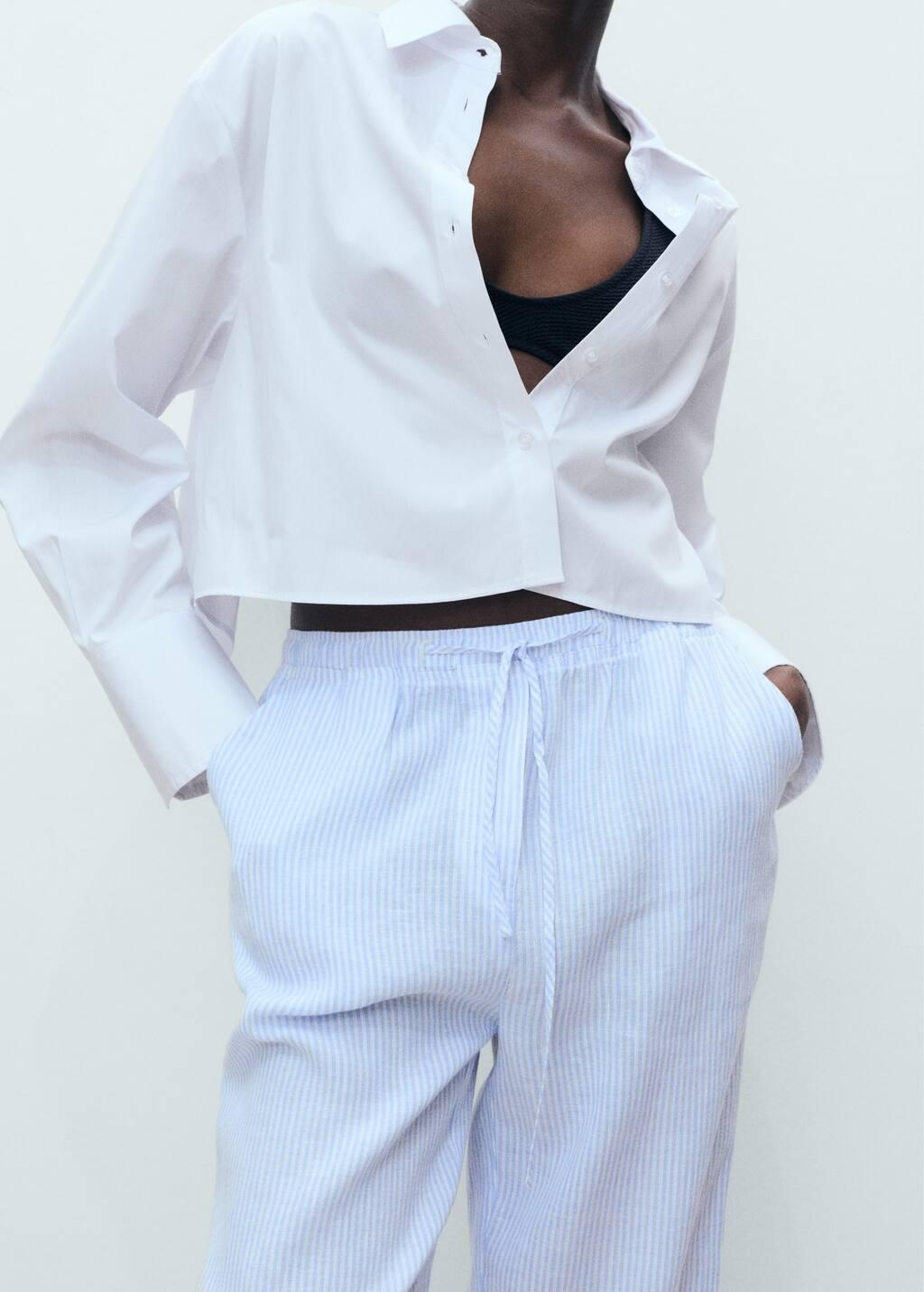 Blue Lt Pastel Straight Linen-Blend Trousers, , large image number 7