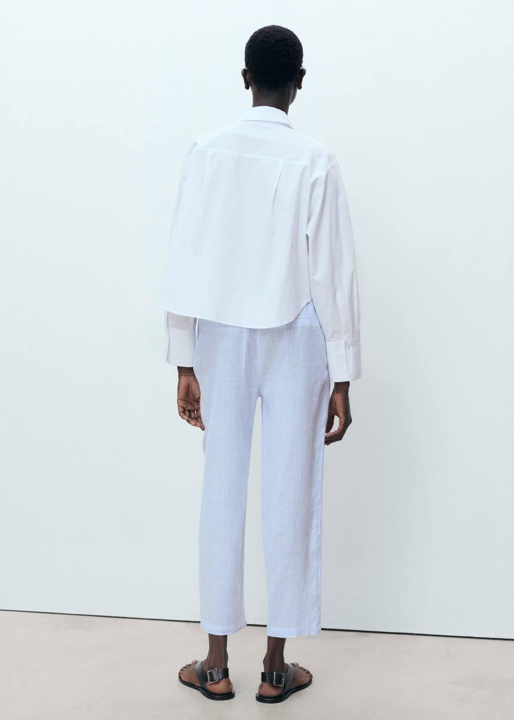 Blue Lt Pastel Straight Linen-Blend Trousers, , large image number 9