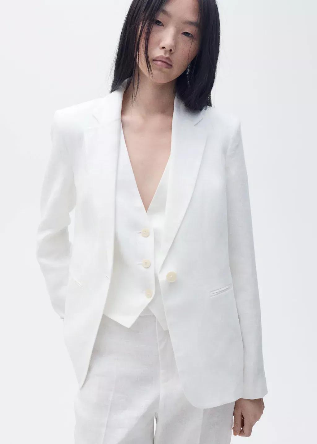 White Linen Suit Jacket, , large image number 0