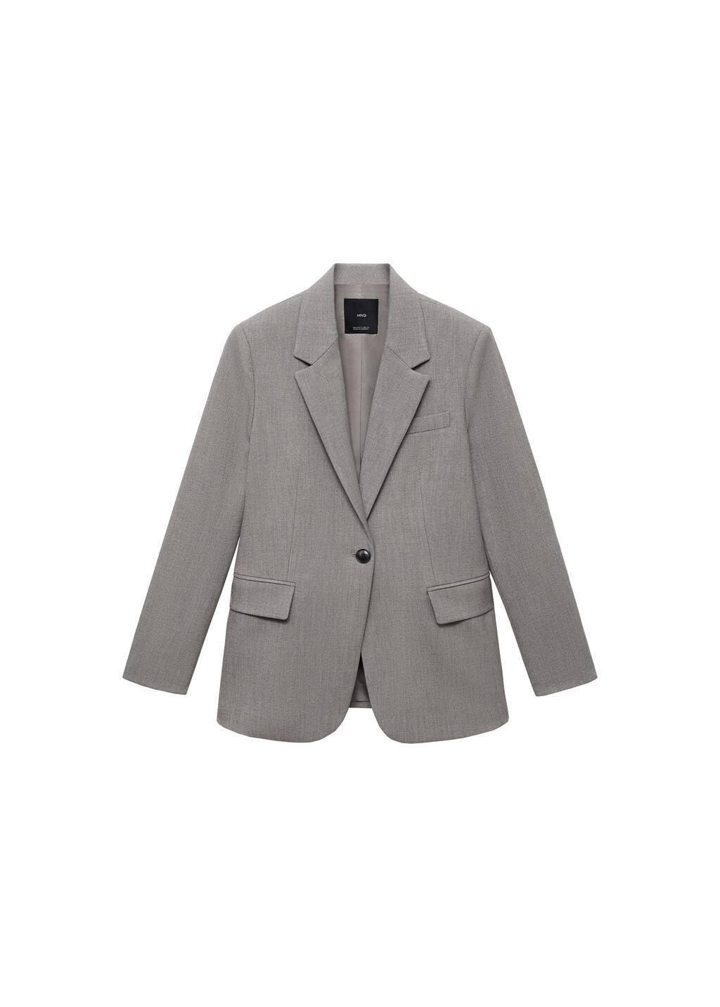 Grey Straight Blazer With Flap Pockets, , large image number 3