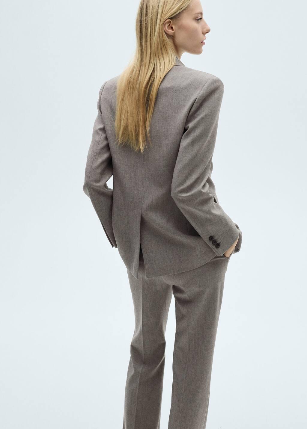Grey Straight Blazer With Flap Pockets, , large image number 6