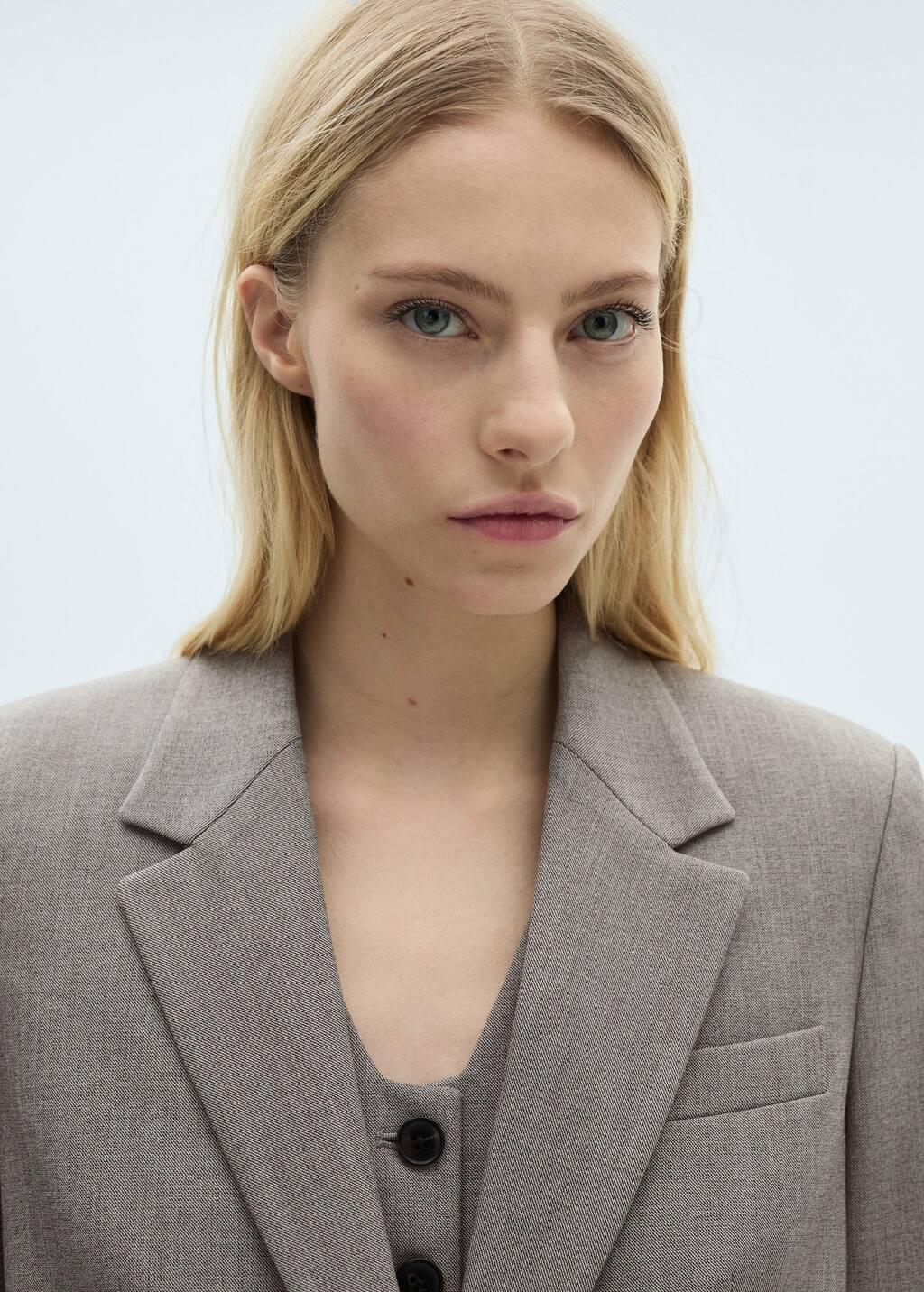 Grey Straight Blazer With Flap Pockets, , large image number 9